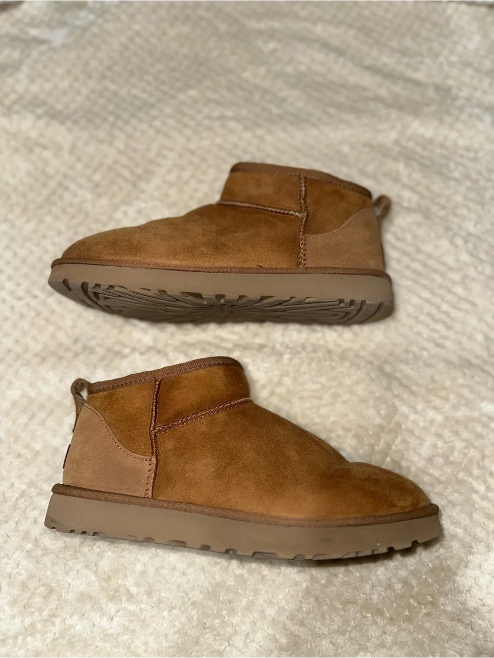 UGG Chestnut Shearling-Lined Classic Ultra Mini Boots Size 10